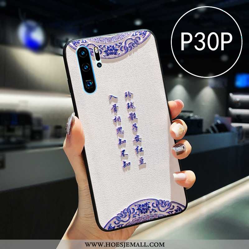 Hoesje Huawei P30 Pro Reliëf Leer Net Red Siliconen Lovers Wit Witte