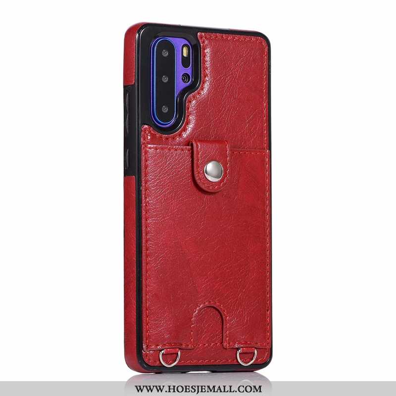 Hoes Huawei P30 Pro Opknoping Nek Zacht Bescherming Wijnrood Leren Hoesje Anti-fall Bordeaux