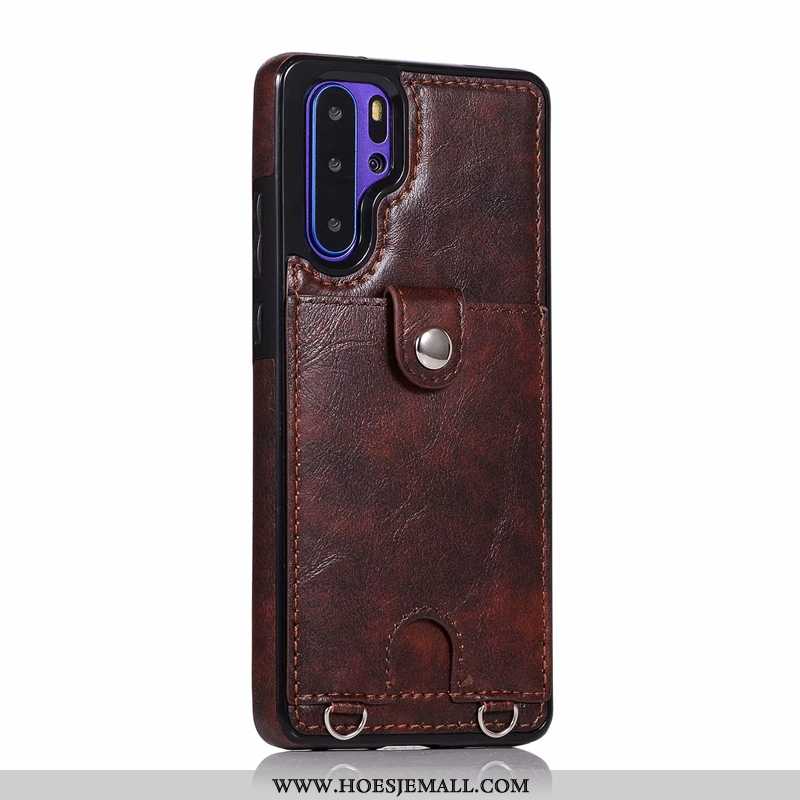 Hoes Huawei P30 Pro Opknoping Nek Zacht Bescherming Wijnrood Leren Hoesje Anti-fall Bordeaux