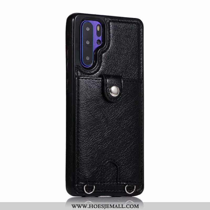 Hoes Huawei P30 Pro Opknoping Nek Zacht Bescherming Wijnrood Leren Hoesje Anti-fall Bordeaux