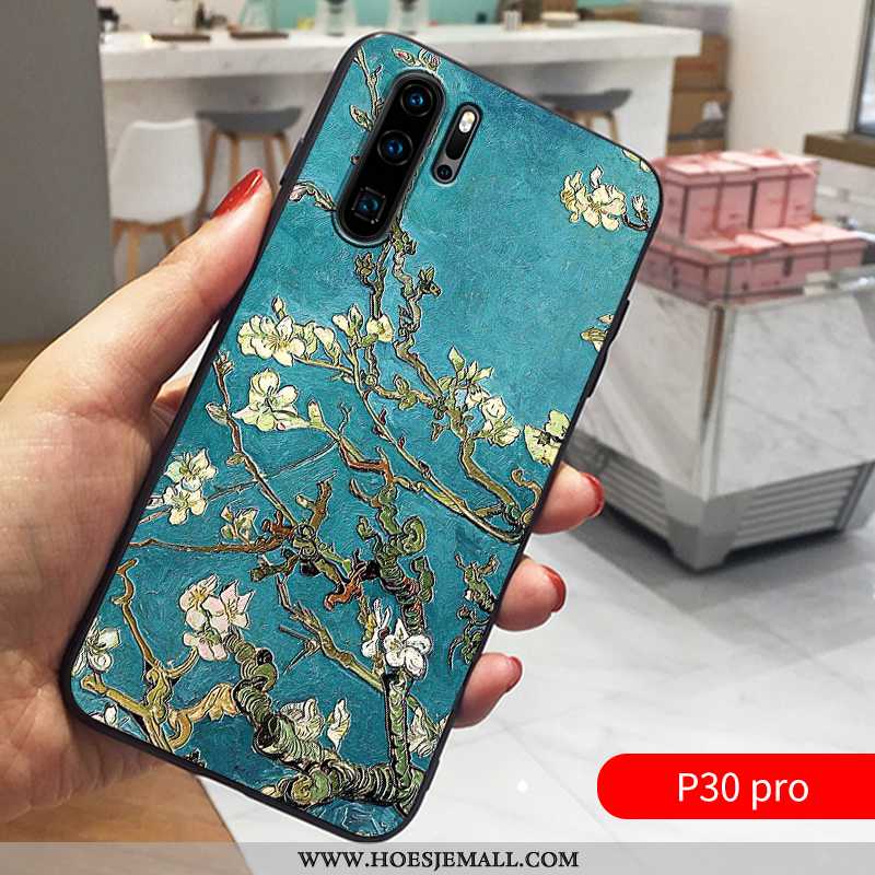 Hoesje Huawei P30 Pro Dun Zacht Mobiele Telefoon Chinese Stijl Reliëf All Inclusive Donkerblauwe