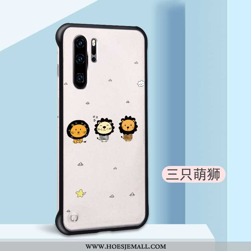 Hoes Huawei P30 Pro Dun Schrobben Spotprent Hard Hoesje Omlijsting Mobiele Telefoon Beige