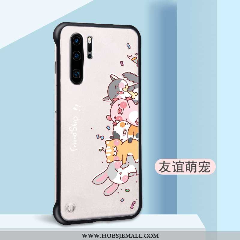 Hoes Huawei P30 Pro Dun Schrobben Spotprent Hard Hoesje Omlijsting Mobiele Telefoon Beige