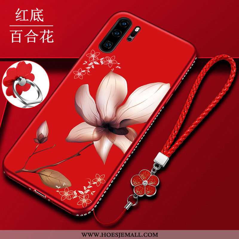 Hoesje Huawei P30 Pro Bescherming Mode Siliconen Anti-fall Mobiele Telefoon Bloemen Rood