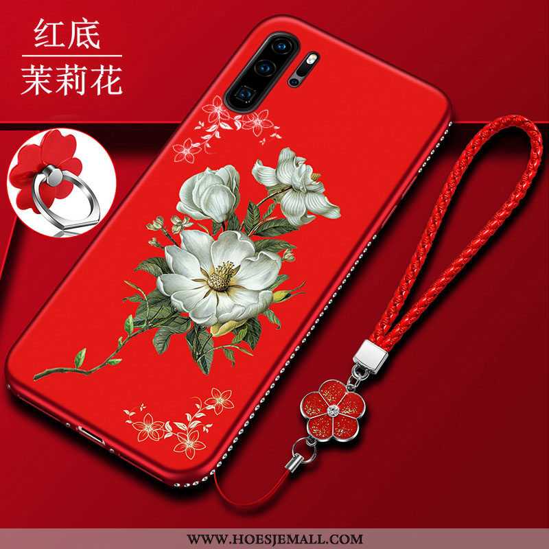 Hoesje Huawei P30 Pro Bescherming Mode Siliconen Anti-fall Mobiele Telefoon Bloemen Rood