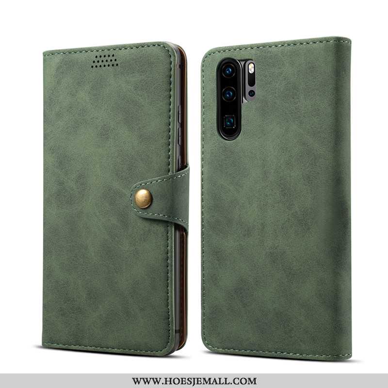 Hoesje Huawei P30 Pro Leren Portemonnee Mobiele Telefoon Folio Kaart Groen