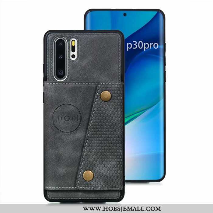 Hoesje Huawei P30 Pro Leren Bescherming Anti-fall Kaart Kaart Tas Grijs