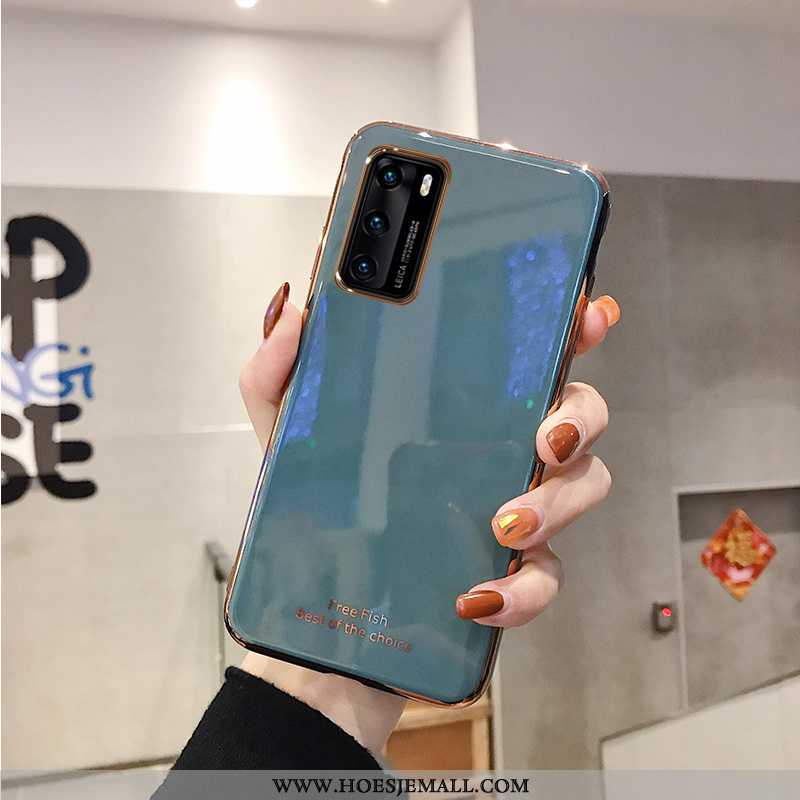 Hoesje Huawei P40 Trend Zacht Luxe Groen Anti-fall Mobiele Telefoon Eenvoudige Grijs