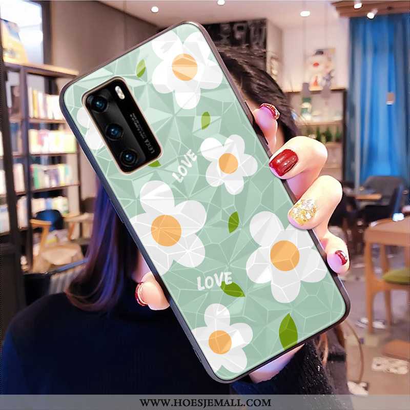 Hoes Huawei P40 Patroon Groen Bloemen Ruit Hoesje Mobiele Telefoon