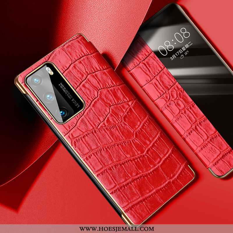 Hoes Huawei P40 Super Dun Patroon Mobiele Telefoon Leer Anti-fall Krokodil Rood