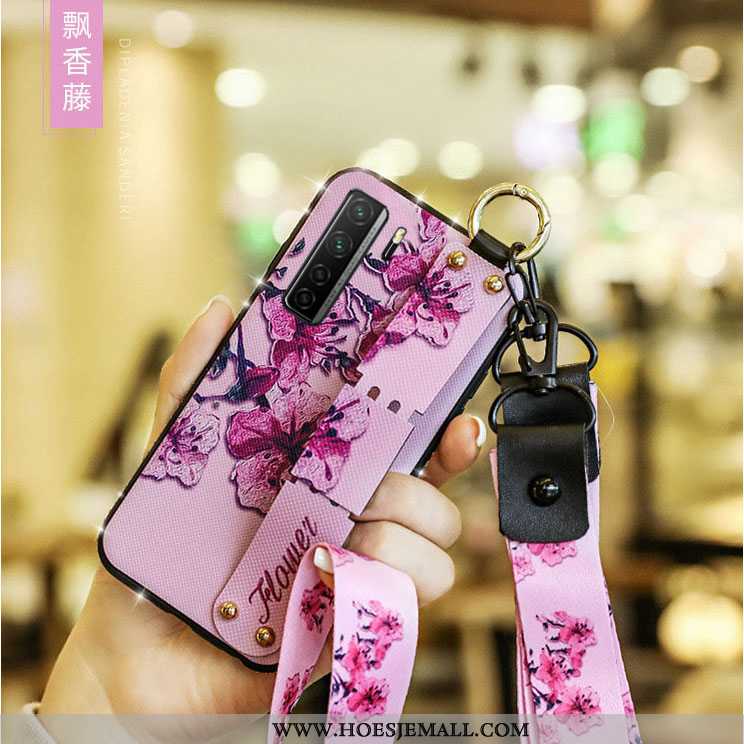 Hoes Huawei P40 Lite 5g Hanger Opknoping Nek Leren Hoesje Bescherming Strass Mobiele Telefoon Roos