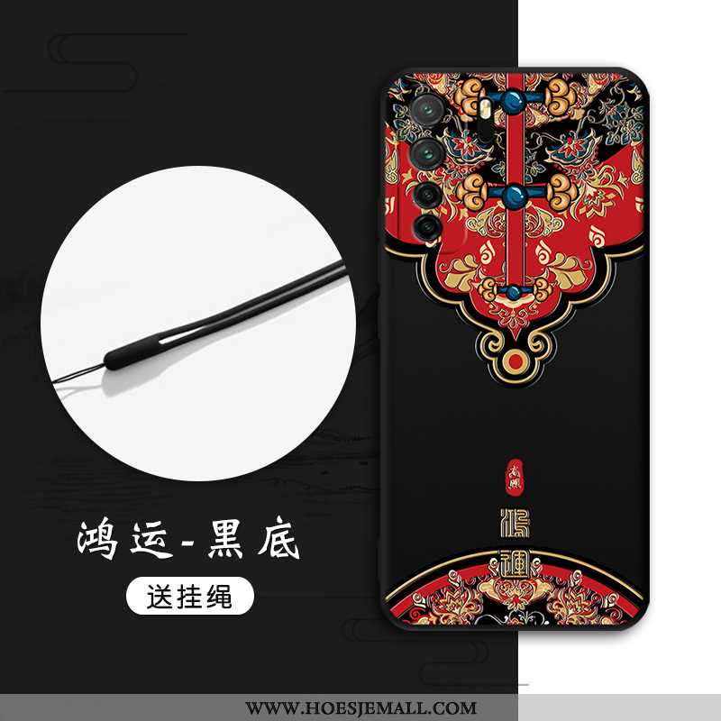 Hoes Huawei P40 Lite 5g Zacht Bescherming Wind Mobiele Telefoon Anti-fall Chinese Stijl Rood Zwarte