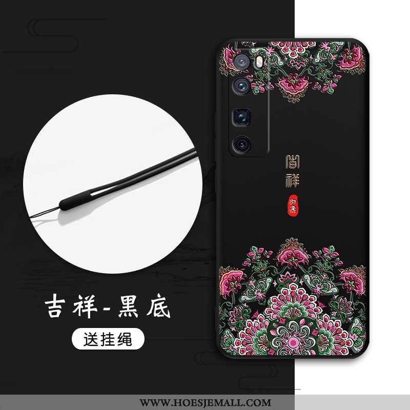 Hoes Huawei P40 Lite 5g Zacht Bescherming Wind Mobiele Telefoon Anti-fall Chinese Stijl Rood Zwarte