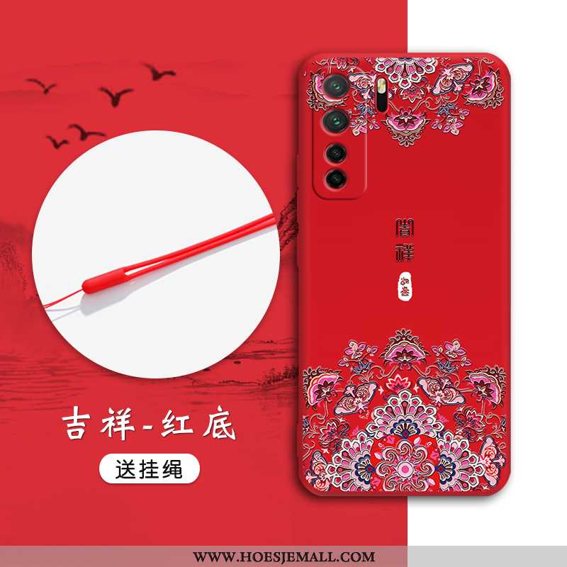 Hoes Huawei P40 Lite 5g Zacht Bescherming Wind Mobiele Telefoon Anti-fall Chinese Stijl Rood Zwarte