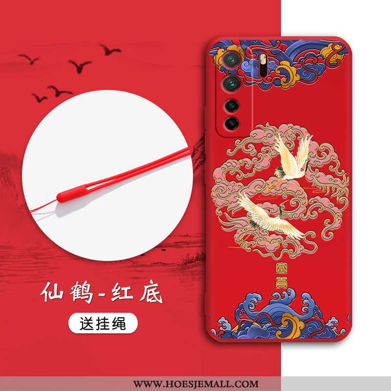 Hoes Huawei P40 Lite 5g Zacht Bescherming Wind Mobiele Telefoon Anti-fall Chinese Stijl Rood Zwarte