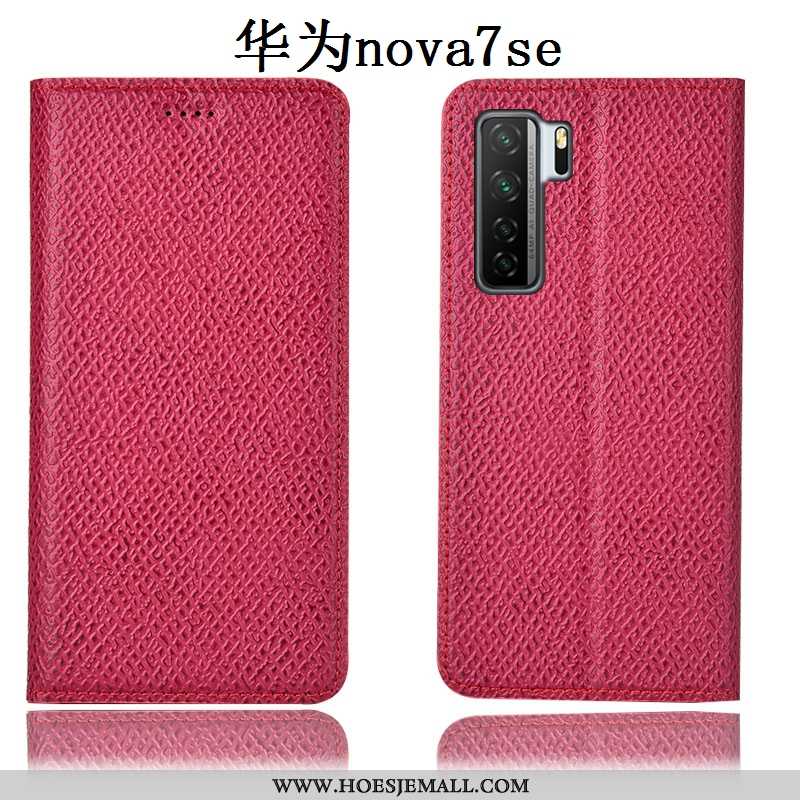 Hoes Huawei P40 Lite 5g Patroon Bescherming Folio Leren Hoesje Anti-fall Mesh Rood