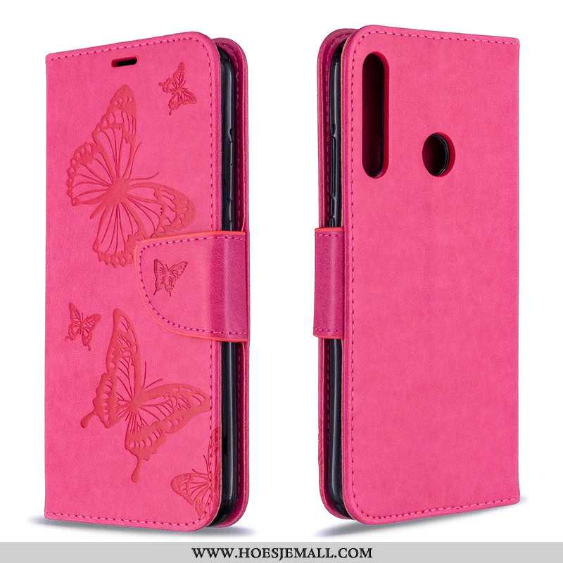 Hoesje Huawei P40 Lite E Leren Hanger Jeugd Effen Kleur Leer Folio Rood