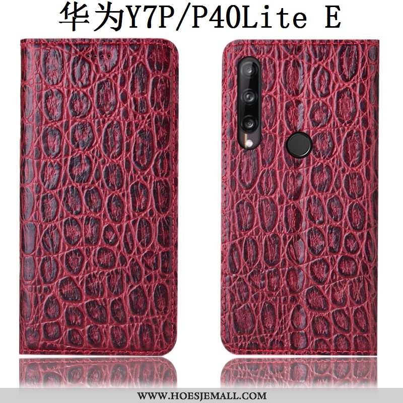 Hoes Huawei P40 Lite E Bescherming Leren Hoesje Mobiele Telefoon Wijnrood Anti-fall Patroon Bordeaux