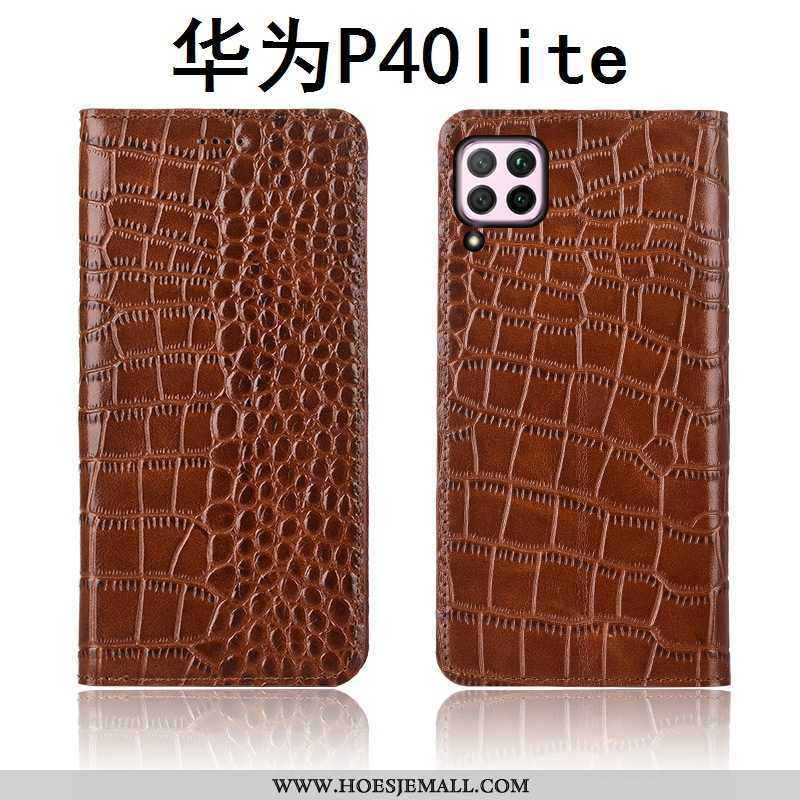 Hoesje Huawei P40 Lite Patroon Zacht Anti-fall Clamshell Echt Leer Mobiele Telefoon Bruin