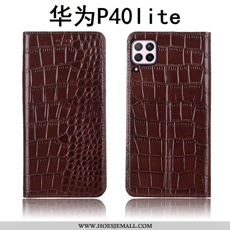 Hoesje Huawei P40 Lite Patroon Zacht Anti-fall Clamshell Echt Leer Mobiele Telefoon Bruin