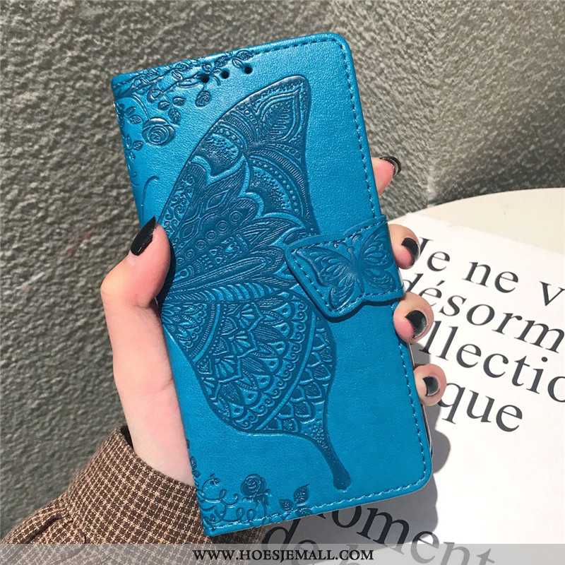 Hoes Huawei P40 Lite Hanger Reliëf Bescherming Hoesje Effen Kleur Vlinder Roze