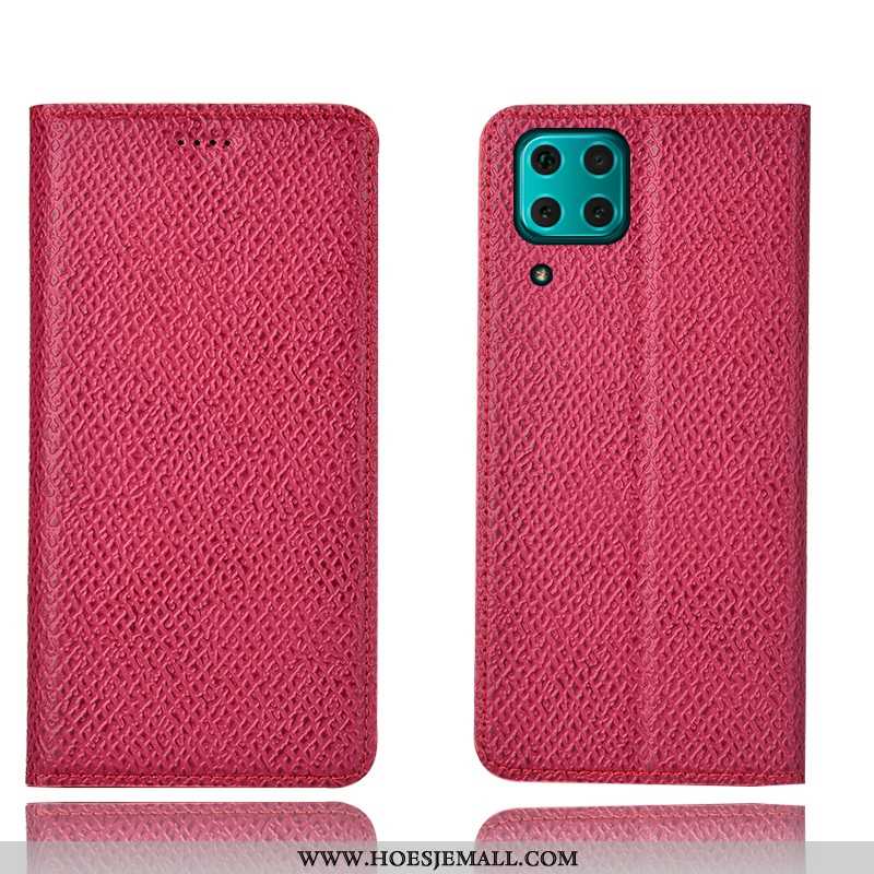 Hoesje Huawei P40 Lite Leren Patroon Folio Anti-fall Hoes Mobiele Telefoon Mesh Rood