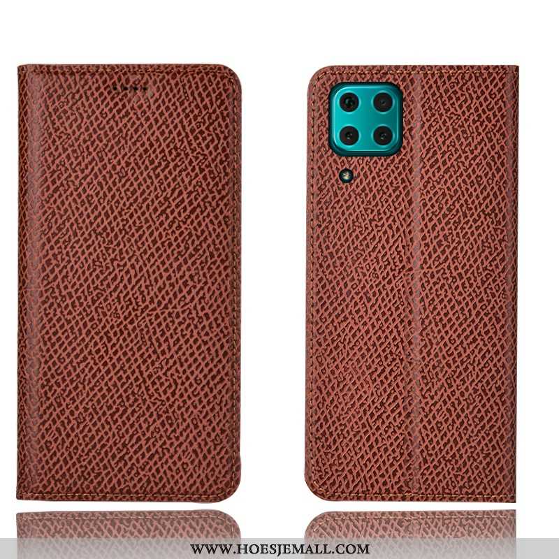 Hoesje Huawei P40 Lite Leren Patroon Folio Anti-fall Hoes Mobiele Telefoon Mesh Rood