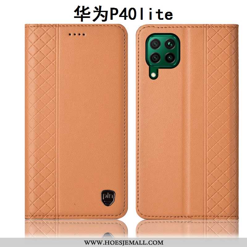 Hoes Huawei P40 Lite Leren Hoesje Bescherming All Inclusive Anti-fall Geel