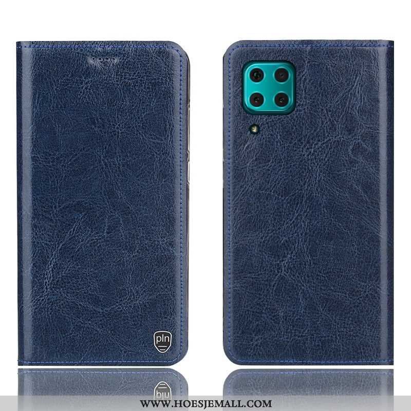 Hoes Huawei P40 Lite Leren Hoesje Patroon Mobiele Telefoon Folio Bescherming Donkerblauwe