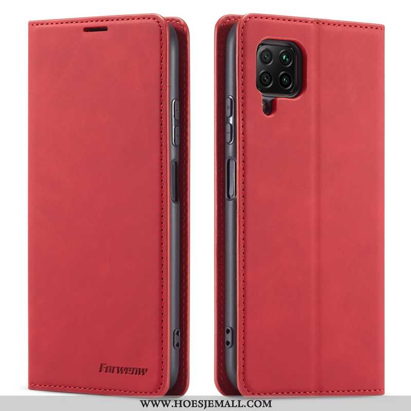 Hoes Huawei P40 Lite Echt Leer Bescherming Anti-fall Hoesje Jeugd Leren Bedrijf Bordeaux