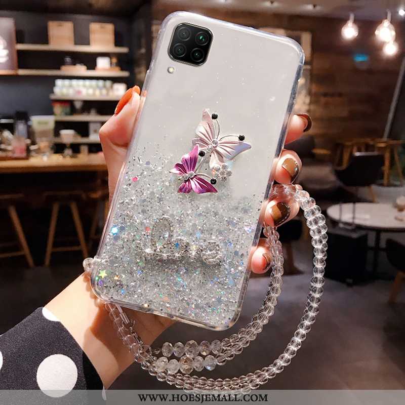 Hoes Huawei P40 Lite Strass Opknoping Nek Mobiele Telefoon Hoesje Skärmskydd Luxe Tempereren Roze