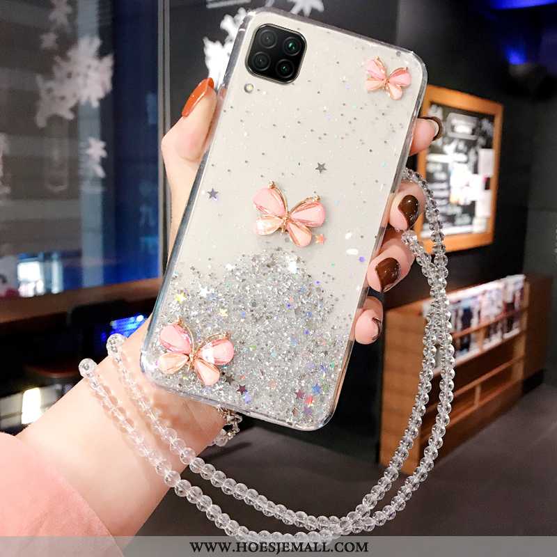 Hoes Huawei P40 Lite Strass Opknoping Nek Mobiele Telefoon Hoesje Skärmskydd Luxe Tempereren Roze