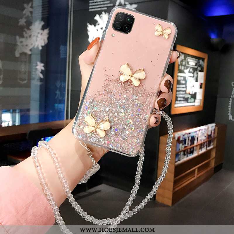 Hoes Huawei P40 Lite Strass Opknoping Nek Mobiele Telefoon Hoesje Skärmskydd Luxe Tempereren Roze