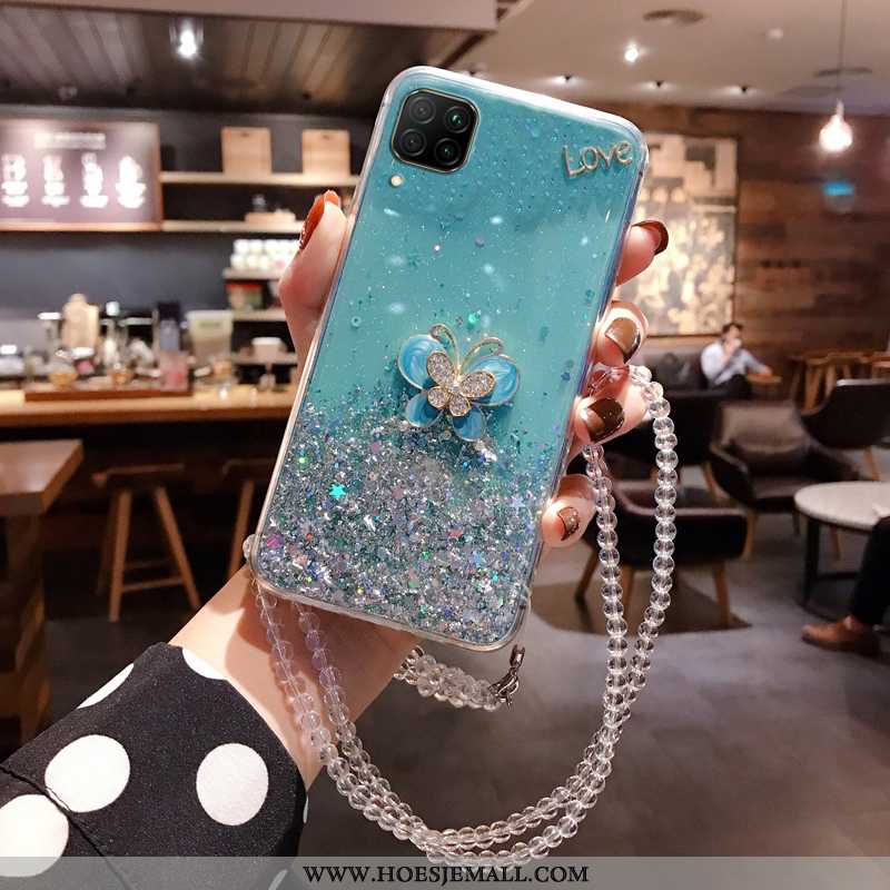 Hoes Huawei P40 Lite Strass Opknoping Nek Mobiele Telefoon Hoesje Skärmskydd Luxe Tempereren Roze