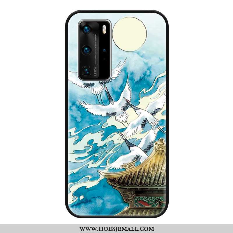 Hoes Huawei P40 Pro Trend Siliconen Kraanvogel Bescherming Mobiele Telefoon Hoesje Anti-fall Blauwe