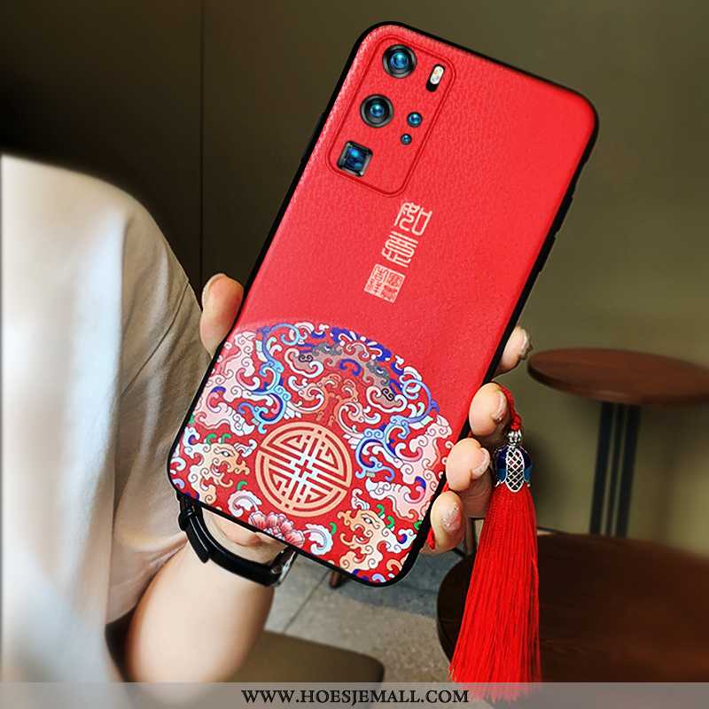 Hoes Huawei P40 Pro Bescherming Trend Dun Net Red All Inclusive Chinese Stijl Super Rood