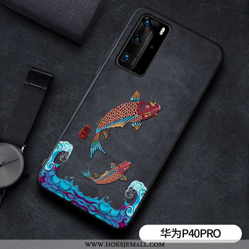 Hoes Huawei P40 Pro Leer Patroon Bescherming Hoesje Persoonlijk Dragon Patroon Zwarte