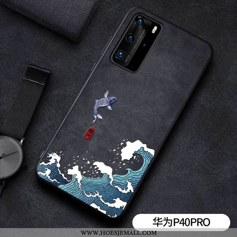 Hoes Huawei P40 Pro Leer Patroon Bescherming Hoesje Persoonlijk Dragon Patroon Zwarte