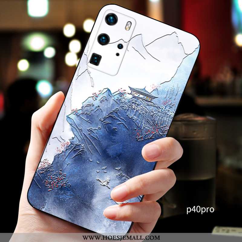 Hoes Huawei P40 Pro Zacht Siliconen Chinese Stijl Donkerblauw Schrobben Net Red Nieuw Donkerblauwe