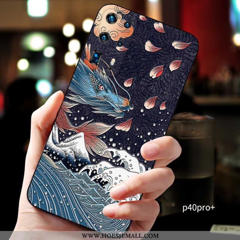 Hoes Huawei P40 Pro Zacht Siliconen Chinese Stijl Donkerblauw Schrobben Net Red Nieuw Donkerblauwe