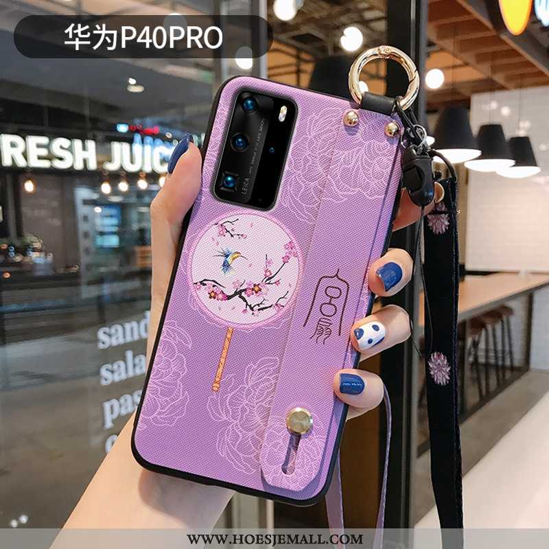 Hoes Huawei P40 Pro Siliconen Hanger Hoesje Purper Chinese Stijl Wind Mobiele Telefoon