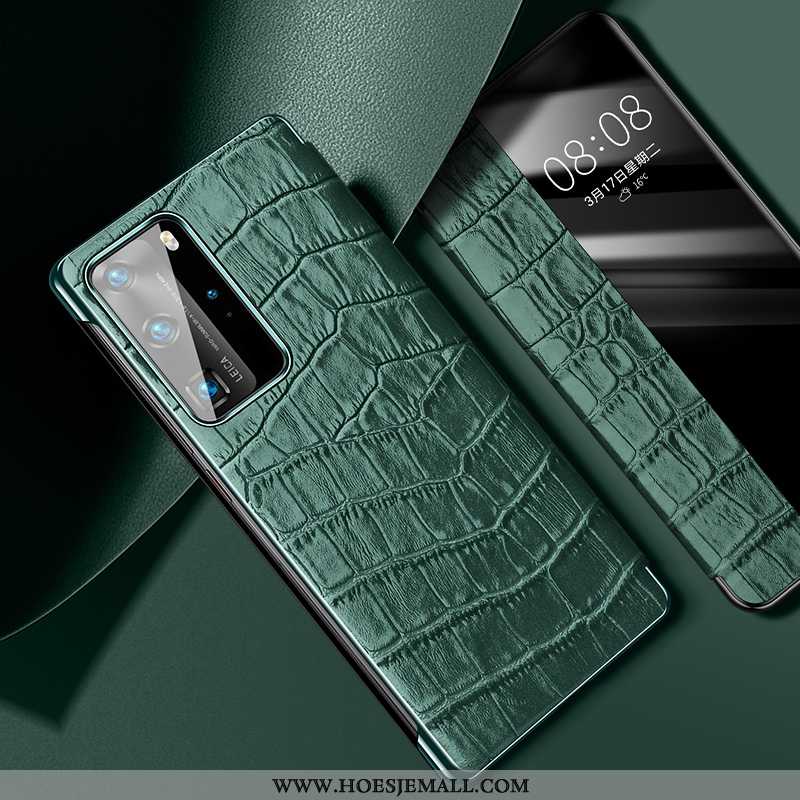 Hoes Huawei P40 Pro Patroon Trend High End Leer Bedrijf Mobiele Telefoon Koe Donkerblauwe