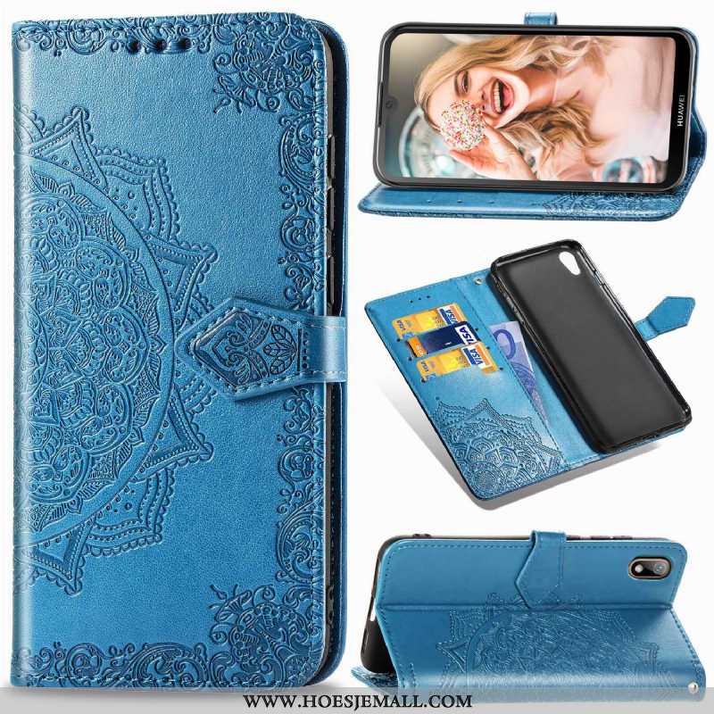 Hoesje Huawei Y5 2020 Leer Bescherming Folio Blauw Reliëf Hanger Reliëf Blauwe