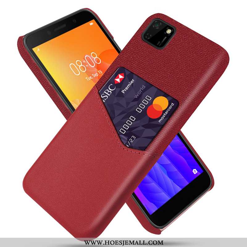 Hoes Huawei Y5p Bescherming Leer Hoesje Kwaliteit Mobiele Telefoon Anti-fall Rood