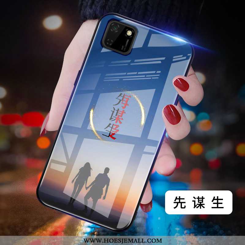 Hoesje Huawei Y5p Scheppend Spotprent Glas Persoonlijk Mode Blauw Blauwe
