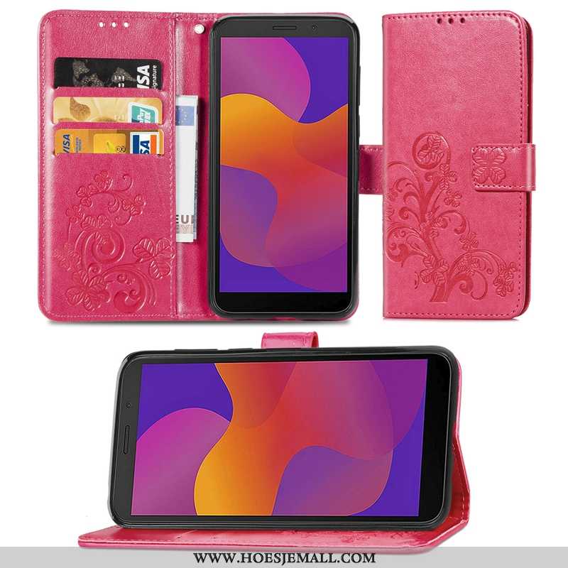 Hoes Huawei Y5p Leren Hoesje Clamshell Roze Anti-fall Mobiele Telefoon All Inclusive