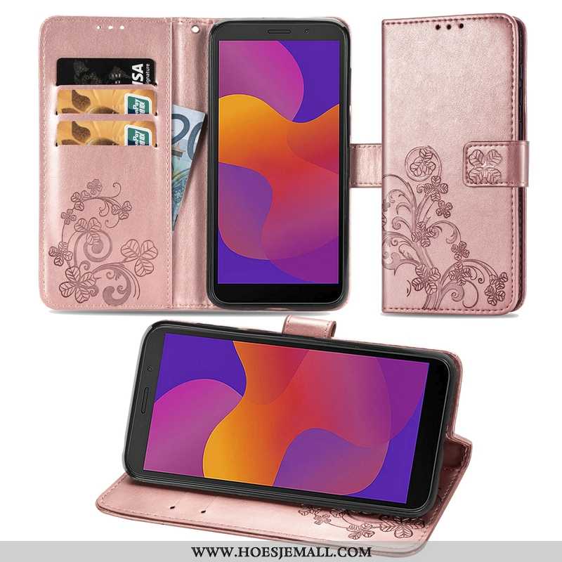 Hoes Huawei Y5p Leren Hoesje Clamshell Roze Anti-fall Mobiele Telefoon All Inclusive