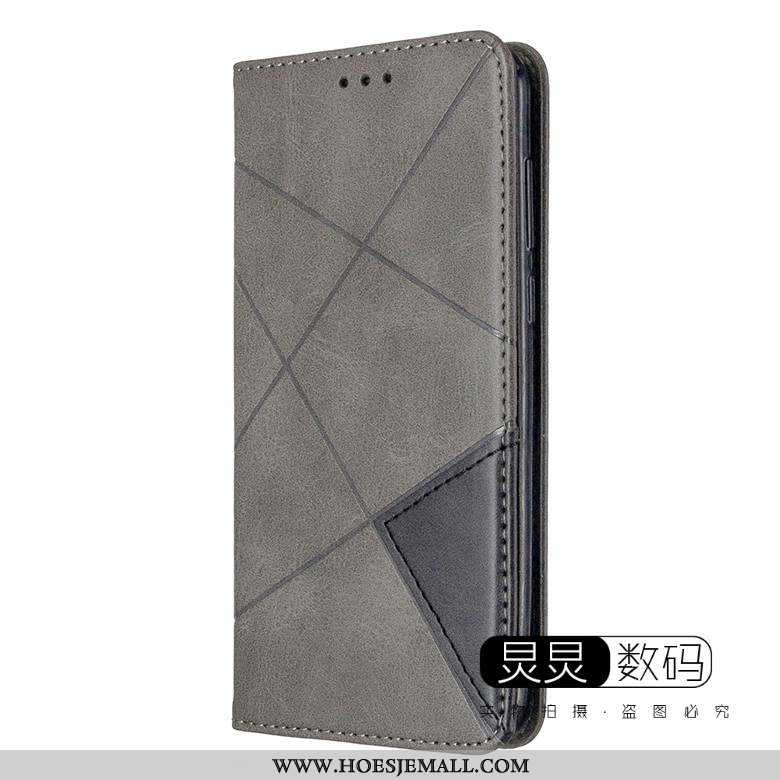 Hoesje Huawei Y6p Leren Bescherming Anti-fall Mobiele Telefoon Magnetisch Klittenband Grijs