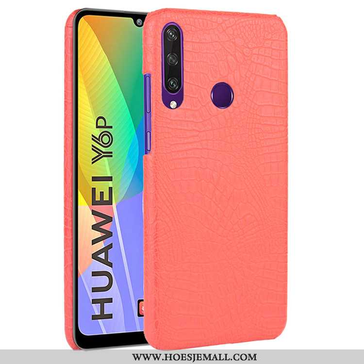 Hoes Huawei Y6p Vintage Leer Mobiele Telefoon Blauw Patroon Hoesje Krokodil Blauwe