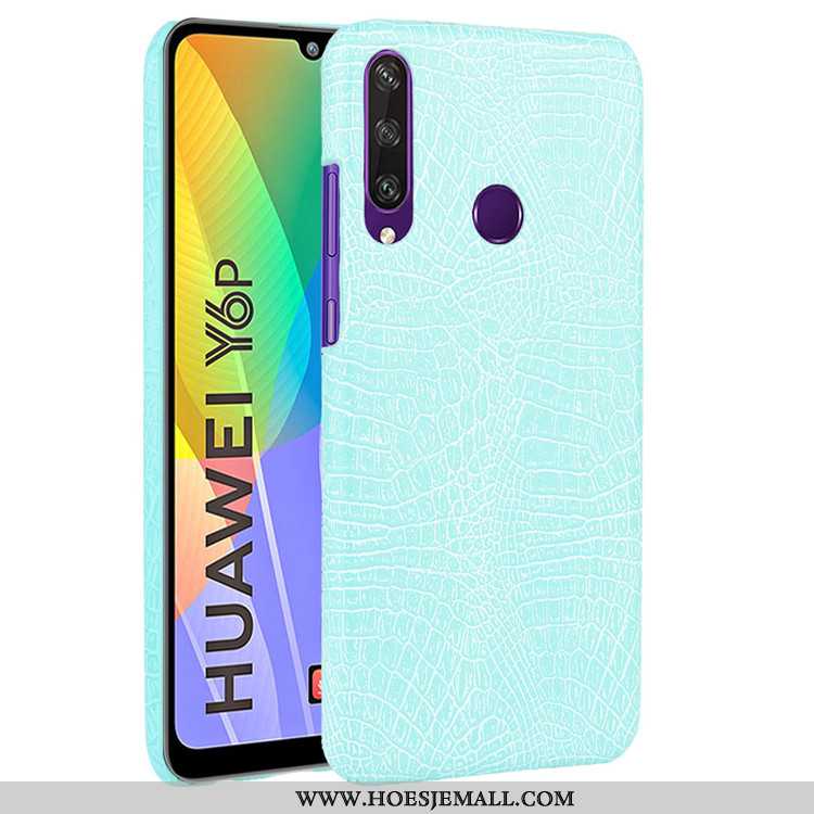 Hoes Huawei Y6p Vintage Leer Mobiele Telefoon Blauw Patroon Hoesje Krokodil Blauwe